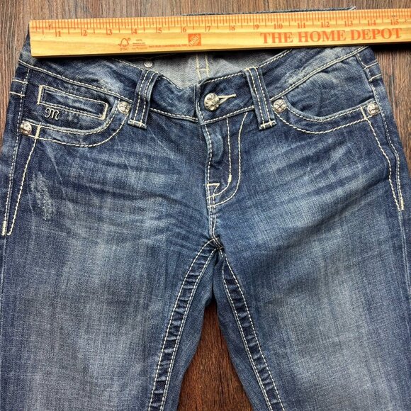 MISS ME BootJeans Rhinestone White Cross Distressed Medium Wash Size 26 - Picture 8 of 12